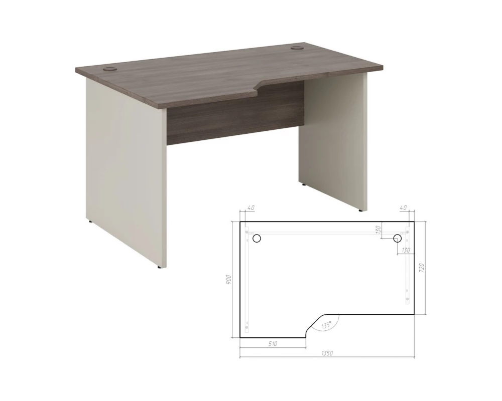 Стол эргономичный левый 135 New Line Дуб Шамони темный