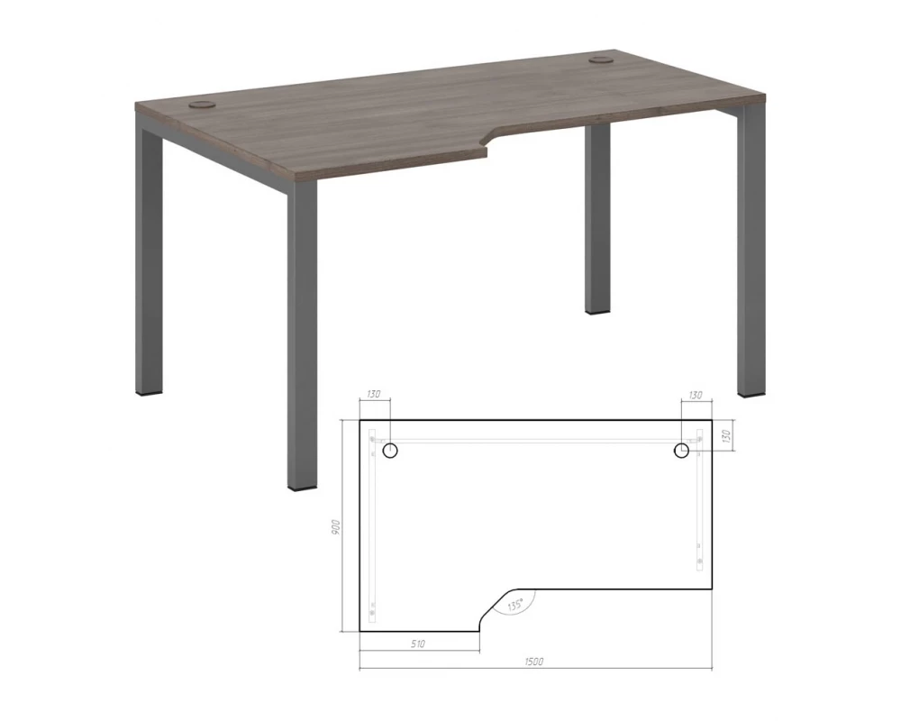 Стол эргономичный левый на металлоопорах 150 New Line Дуб Шамони темный