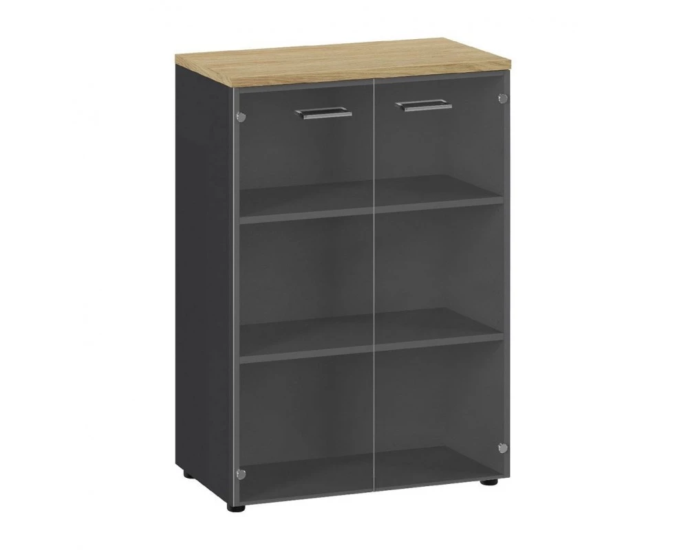 Шкаф средний со стекл. дв. 80х42х112 Flex Гикори/Графит