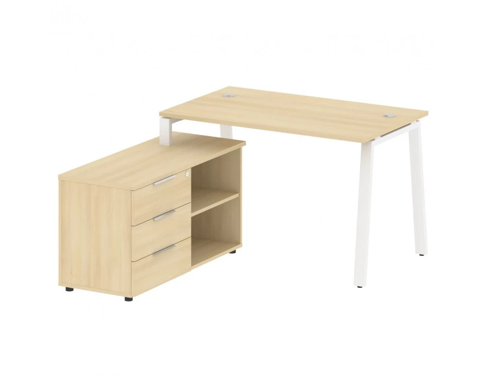 Рабочая станция на А-образном м/к с опорной тумбой левая 130x152x75 Metal System