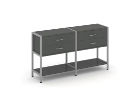 Двухсекционный стеллаж двухярусный с ящиками 1590х400х879 Shelf System images