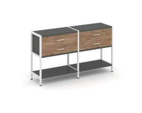 Двухсекционный стеллаж двухярусный с ящиками 1590х400х879 Shelf System images