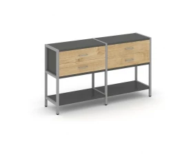 Двухсекционный стеллаж двухярусный с ящиками 1590х400х879 Shelf System images