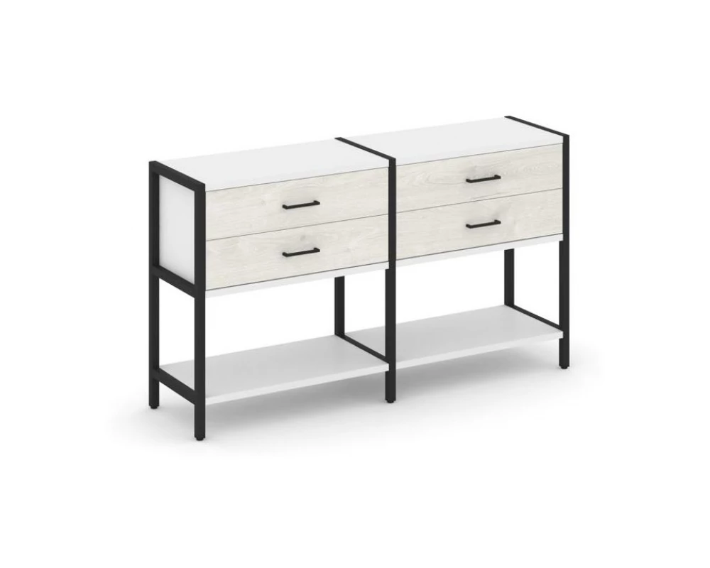 Двухсекционный стеллаж двухярусный с ящиками 1590х400х879 Shelf System