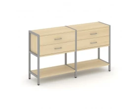 Двухсекционный стеллаж двухярусный с ящиками 1590х400х879 Shelf System images