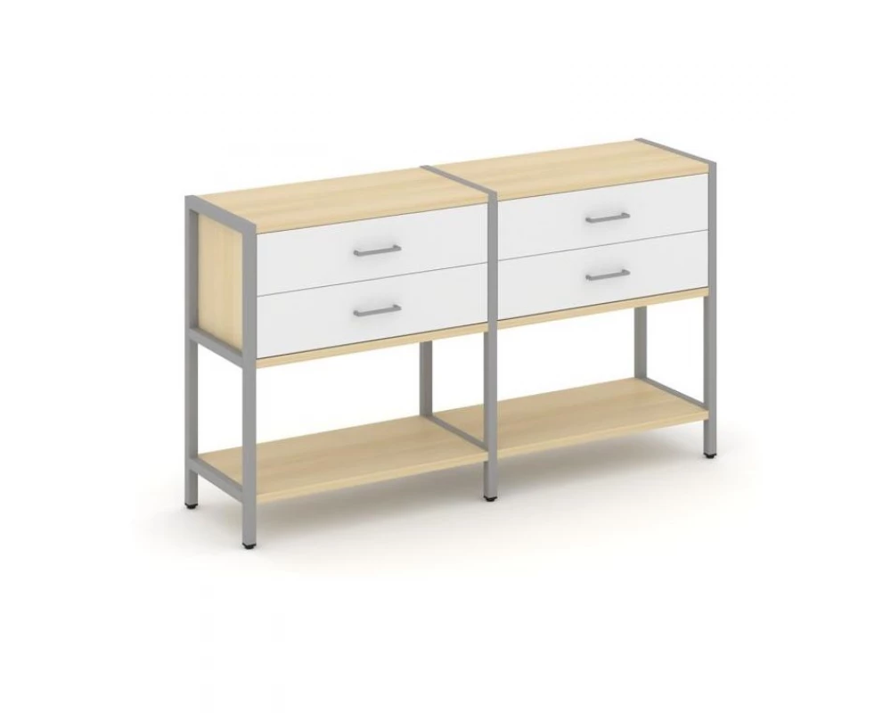 Двухсекционный стеллаж двухярусный с ящиками 1590х400х879 Shelf System