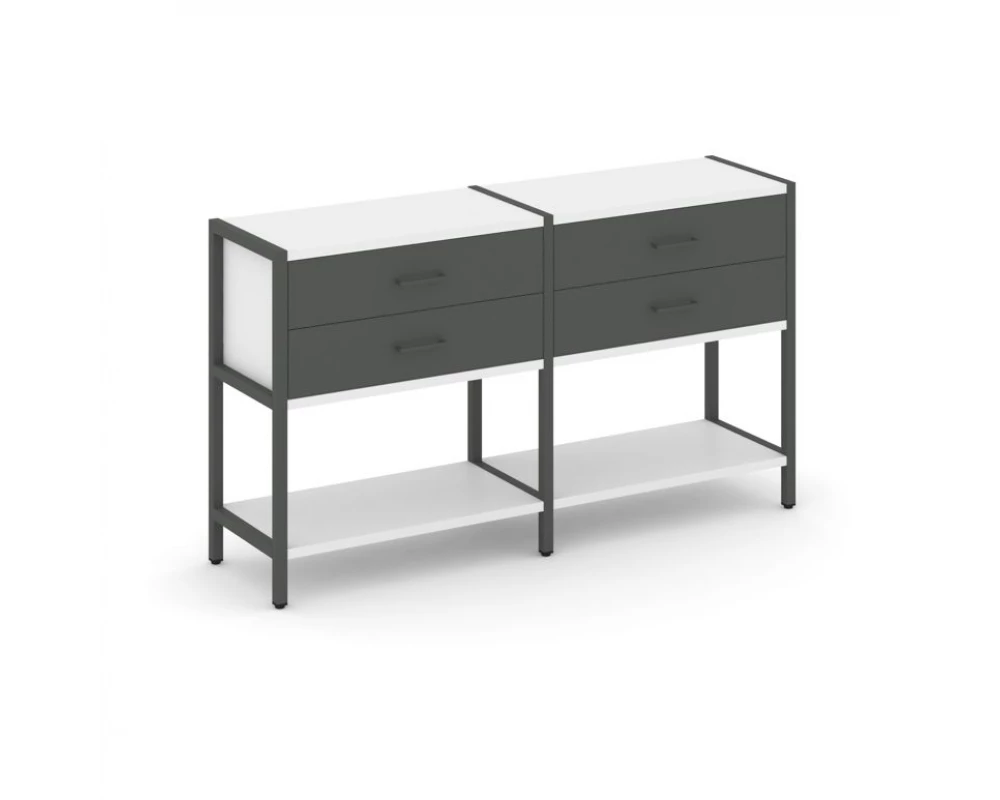 Двухсекционный стеллаж двухярусный с ящиками 1590х400х879 Shelf System