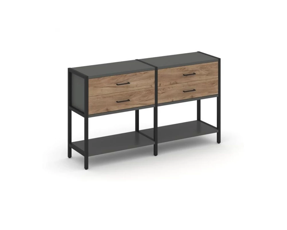 Двухсекционный стеллаж двухярусный с ящиками 1590х400х879 Shelf System