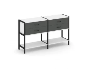 Двухсекционный стеллаж двухярусный с ящиками 1590х400х879 Shelf System images