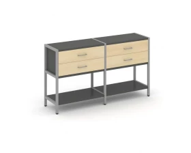 Двухсекционный стеллаж двухярусный с ящиками 1590х400х879 Shelf System images