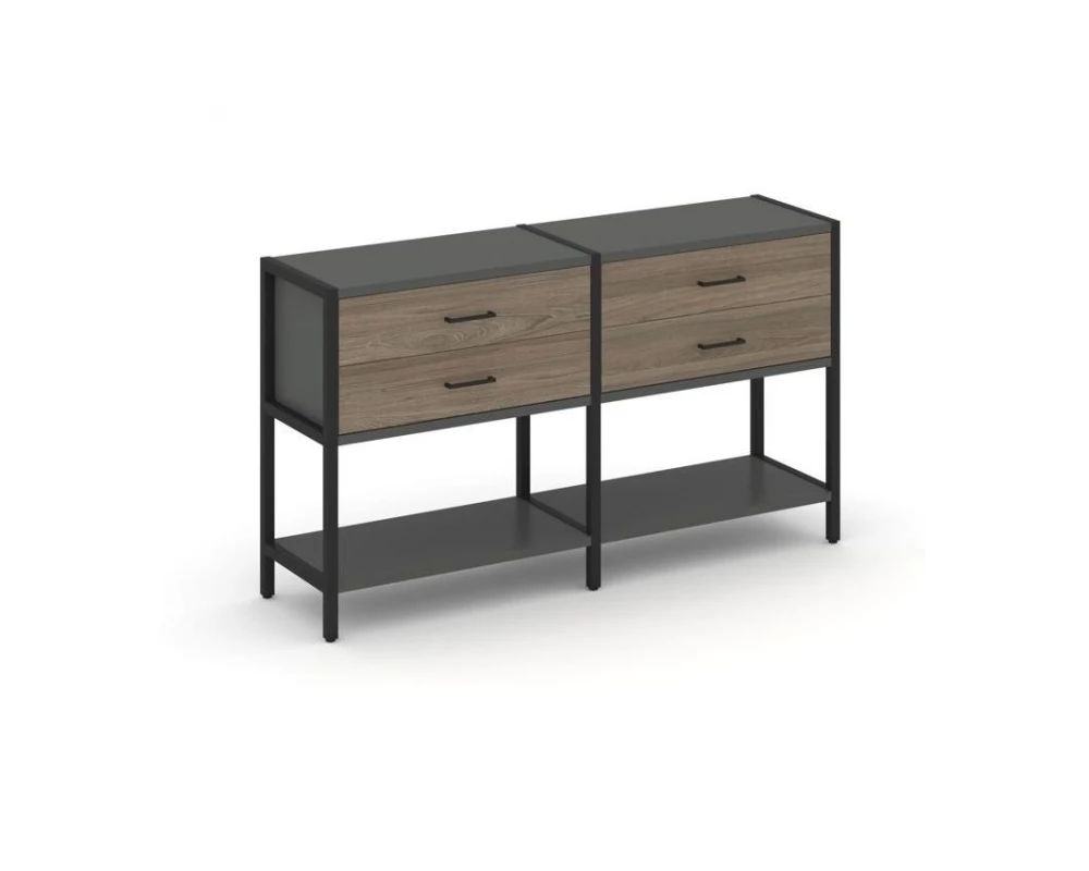 Двухсекционный стеллаж двухярусный с ящиками 1590х400х879 Shelf System