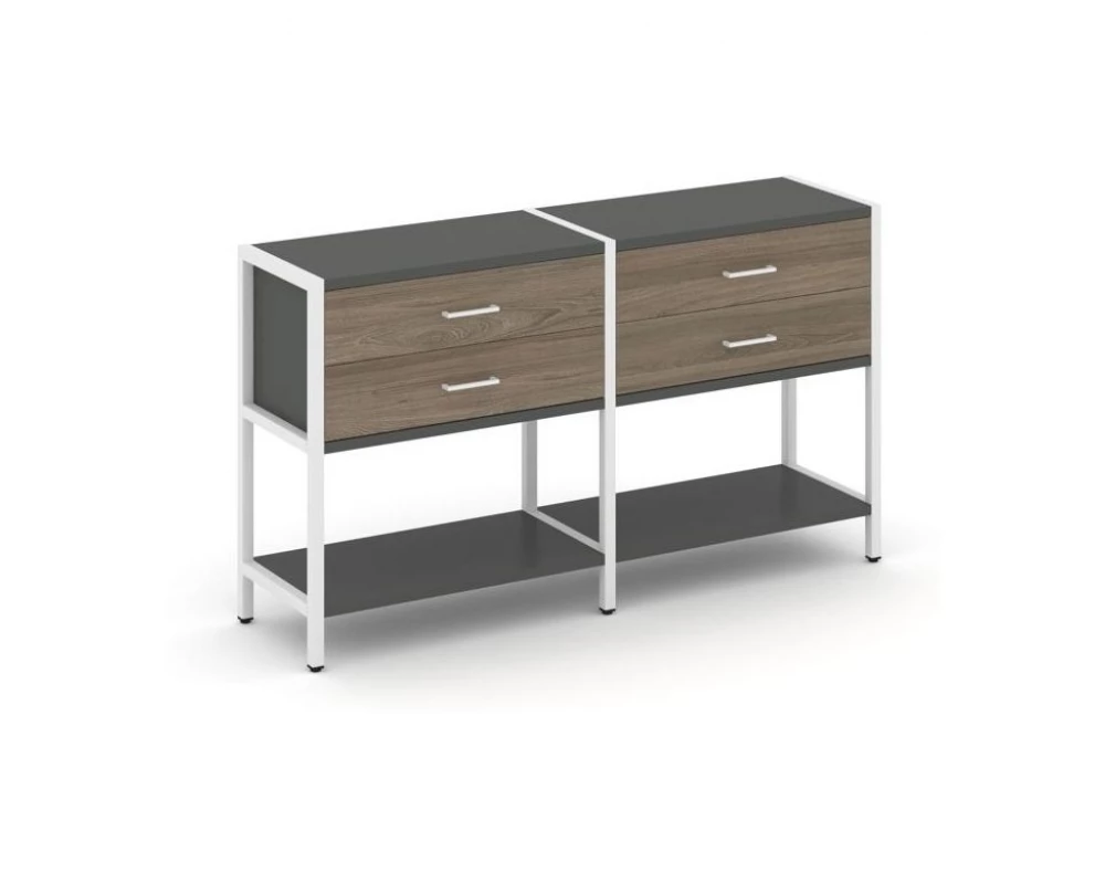 Двухсекционный стеллаж двухярусный с ящиками 1590х400х879 Shelf System