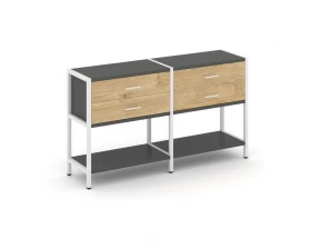 Двухсекционный стеллаж двухярусный с ящиками 1590х400х879 Shelf System images