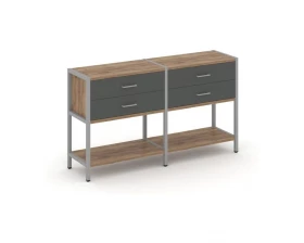 Двухсекционный стеллаж двухярусный с ящиками 1590х400х879 Shelf System images