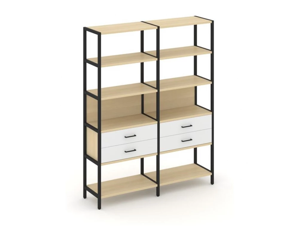 Двухсекционный стеллаж пятиярусный с ящиками 1590х400х1980 Shelf System