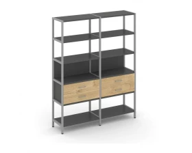 Двухсекционный стеллаж пятиярусный с ящиками 1590х400х1980 Shelf System images