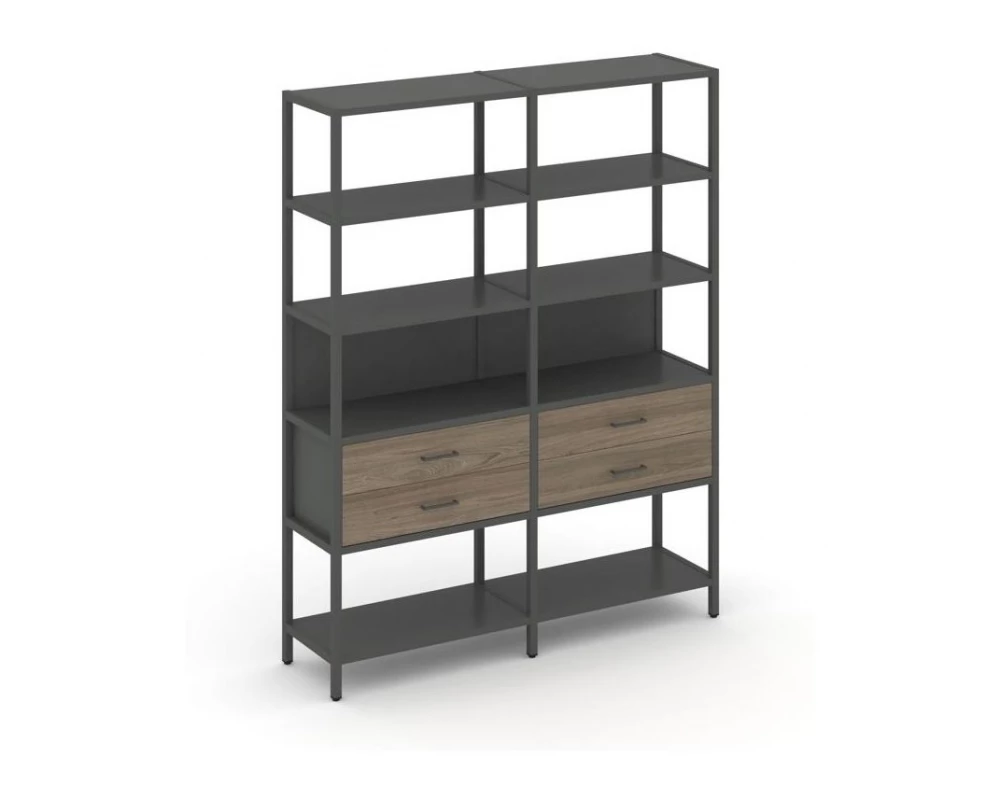 Двухсекционный стеллаж пятиярусный с ящиками 1590х400х1980 Shelf System