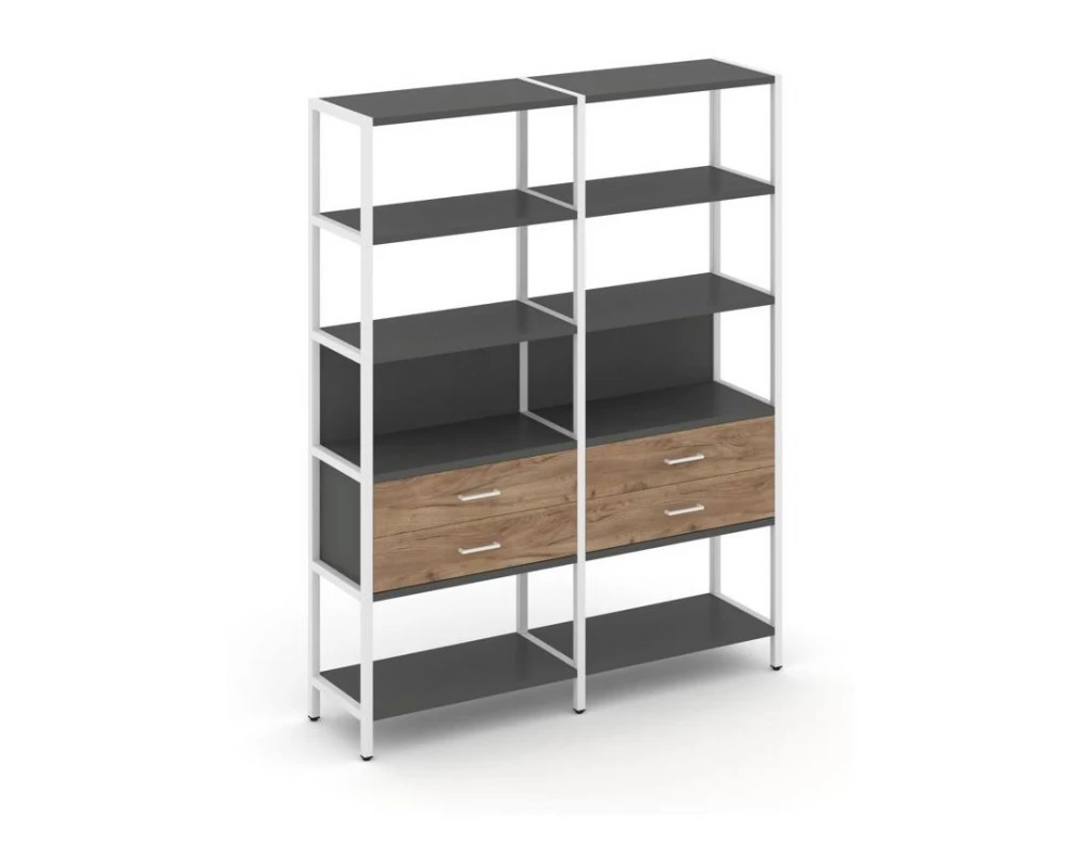 Двухсекционный стеллаж пятиярусный с ящиками 1590х400х1980 Shelf System