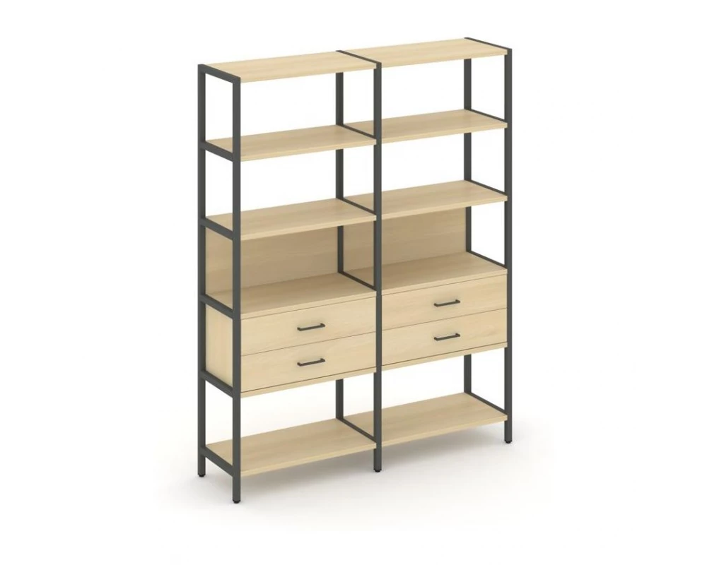 Двухсекционный стеллаж пятиярусный с ящиками 1590х400х1980 Shelf System