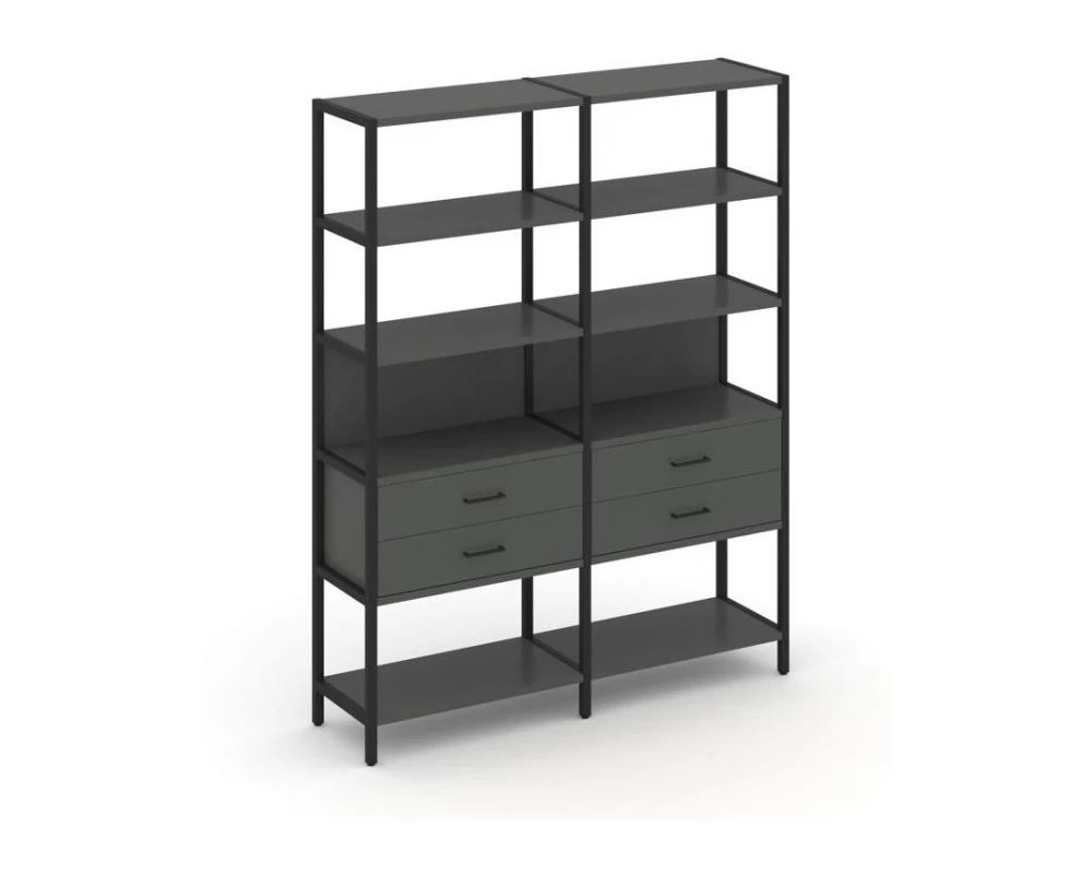 Двухсекционный стеллаж пятиярусный с ящиками 1590х400х1980 Shelf System