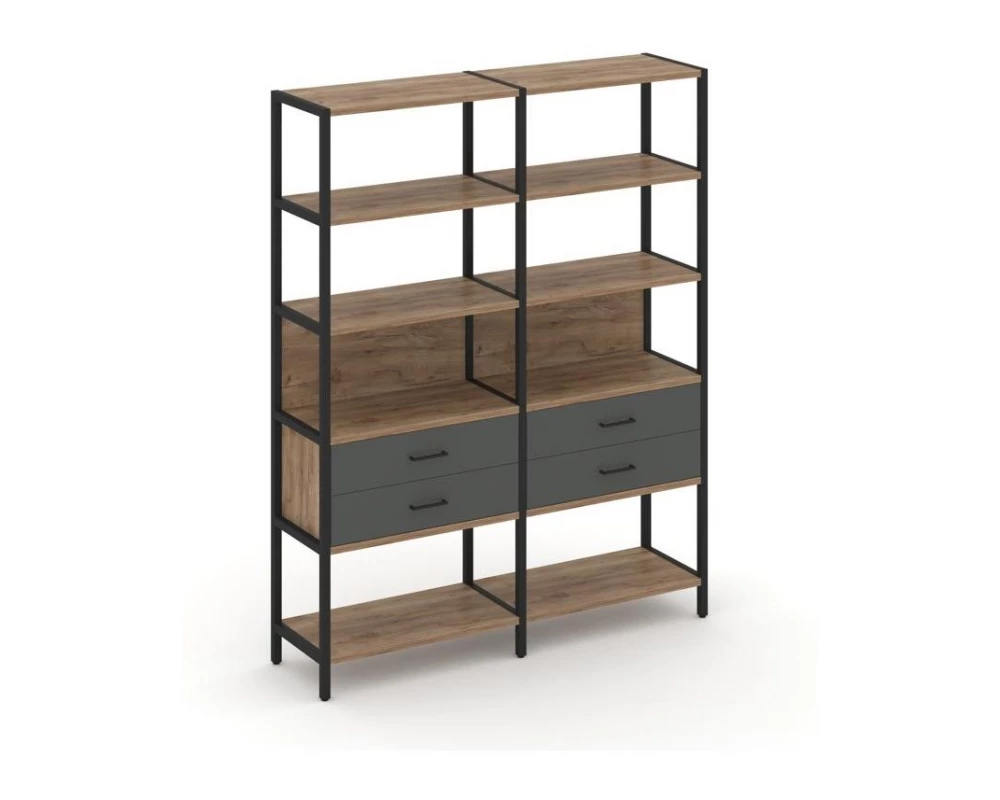 Двухсекционный стеллаж пятиярусный с ящиками 1590х400х1980 Shelf System