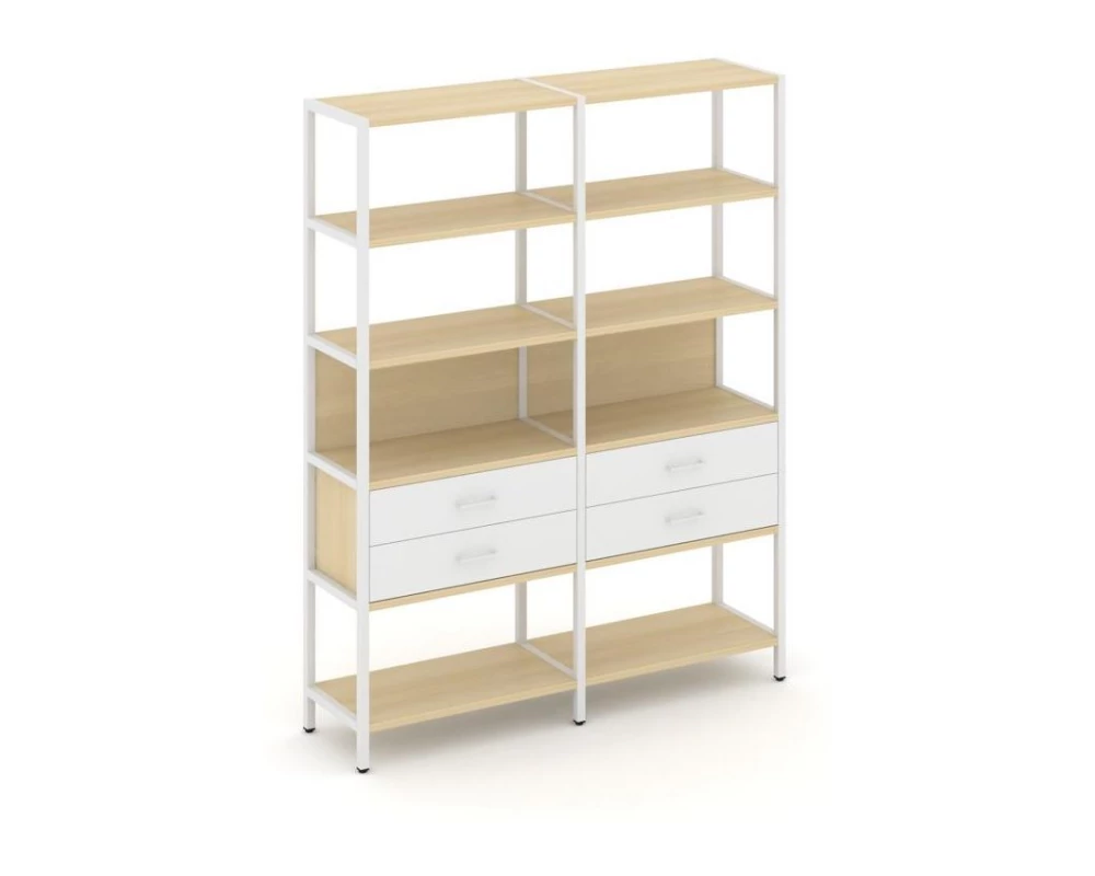 Двухсекционный стеллаж пятиярусный с ящиками 1590х400х1980 Shelf System