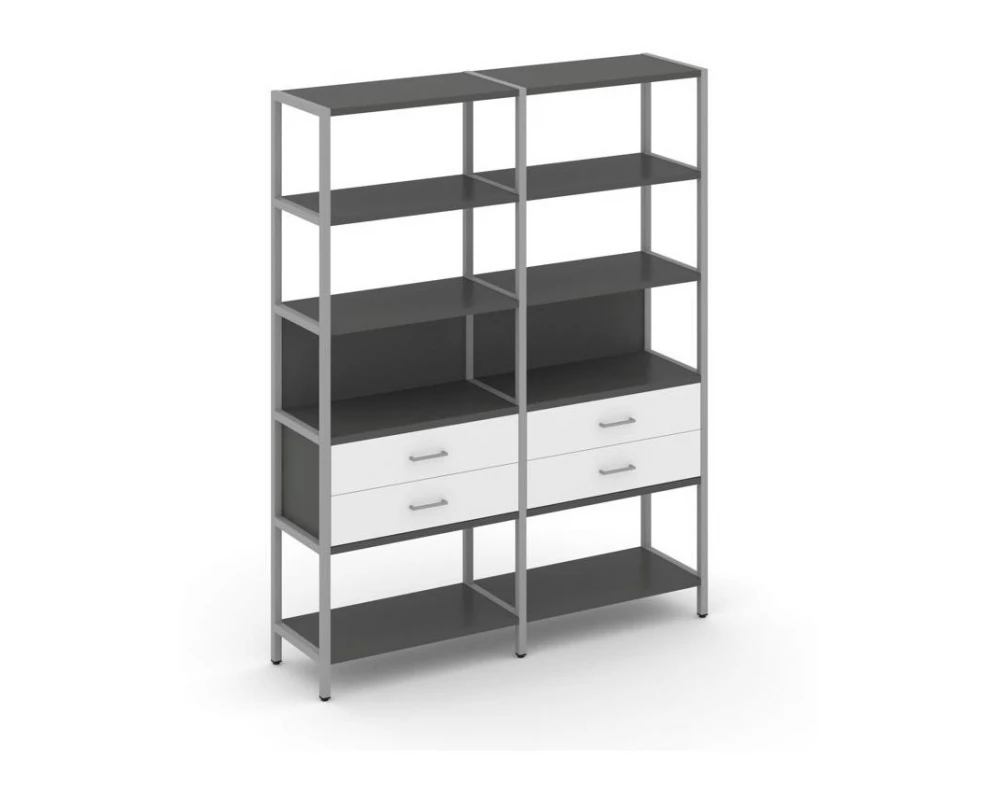 Двухсекционный стеллаж пятиярусный с ящиками 1590х400х1980 Shelf System