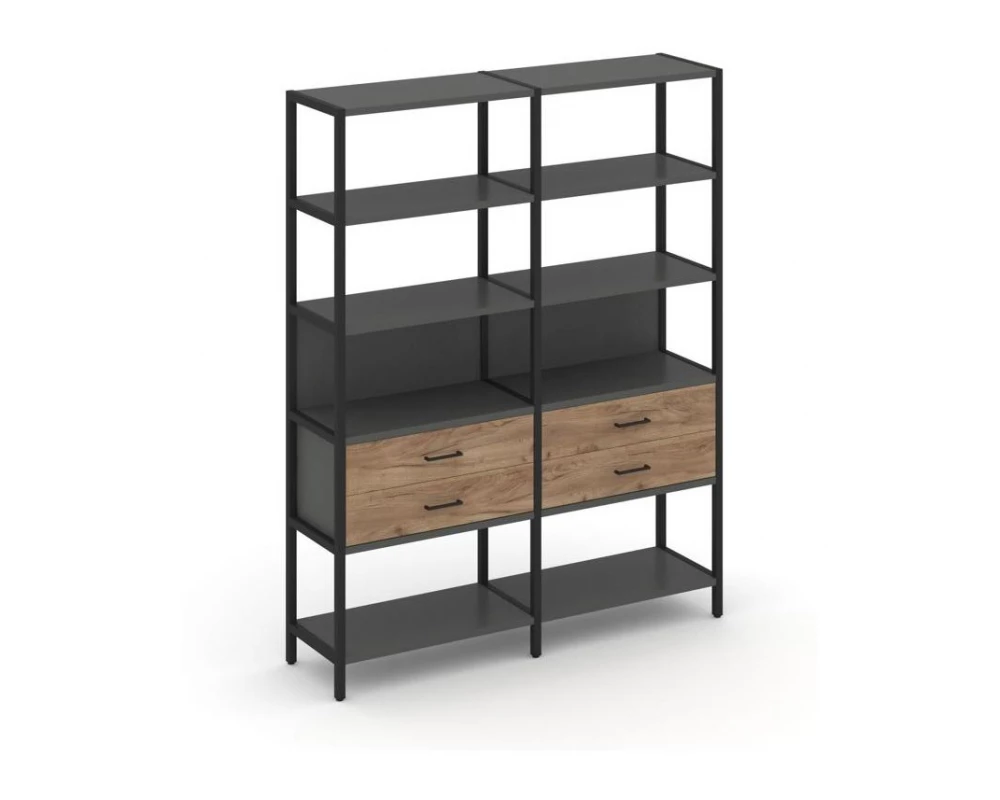 Двухсекционный стеллаж пятиярусный с ящиками 1590х400х1980 Shelf System