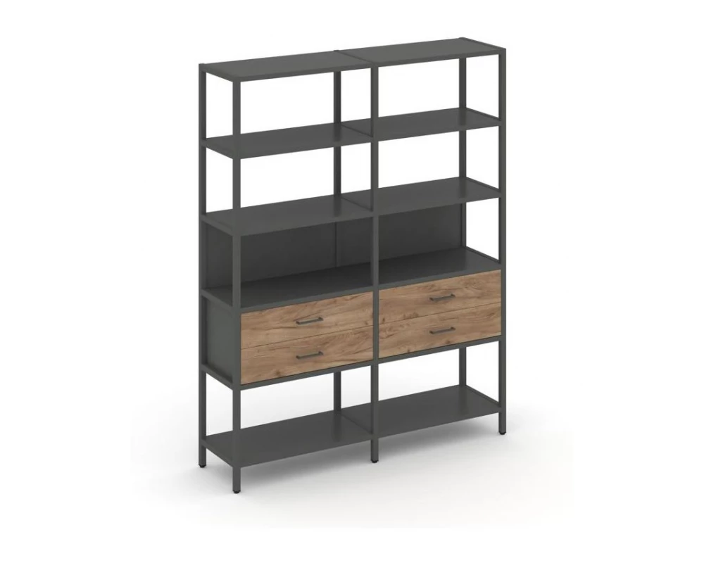 Двухсекционный стеллаж пятиярусный с ящиками 1590х400х1980 Shelf System