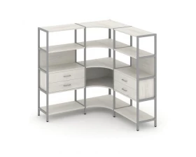 Трехсекционный угловой стеллаж четырехярусный с ящиками 1590х1590х1613 Shelf System images