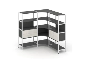 Трехсекционный угловой стеллаж четырехярусный с ящиками 1590х1590х1613 Shelf System images