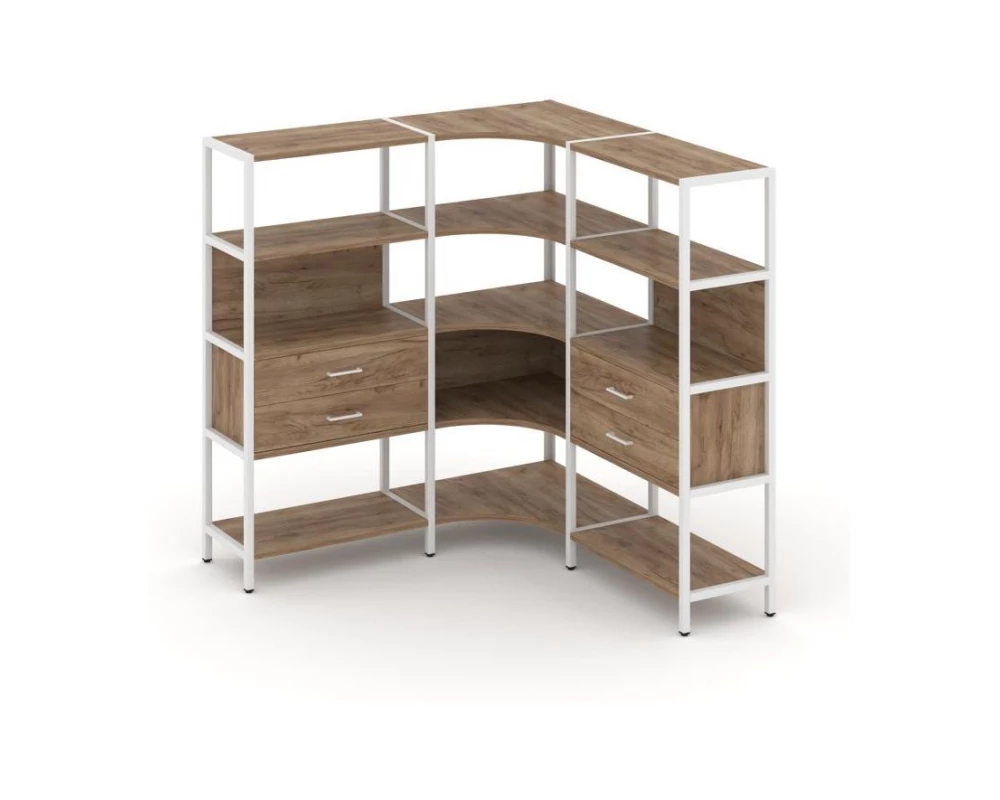 Трехсекционный угловой стеллаж четырехярусный с ящиками 1590х1590х1613 Shelf System