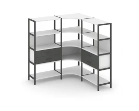 Трехсекционный угловой стеллаж четырехярусный с ящиками 1590х1590х1613 Shelf System images