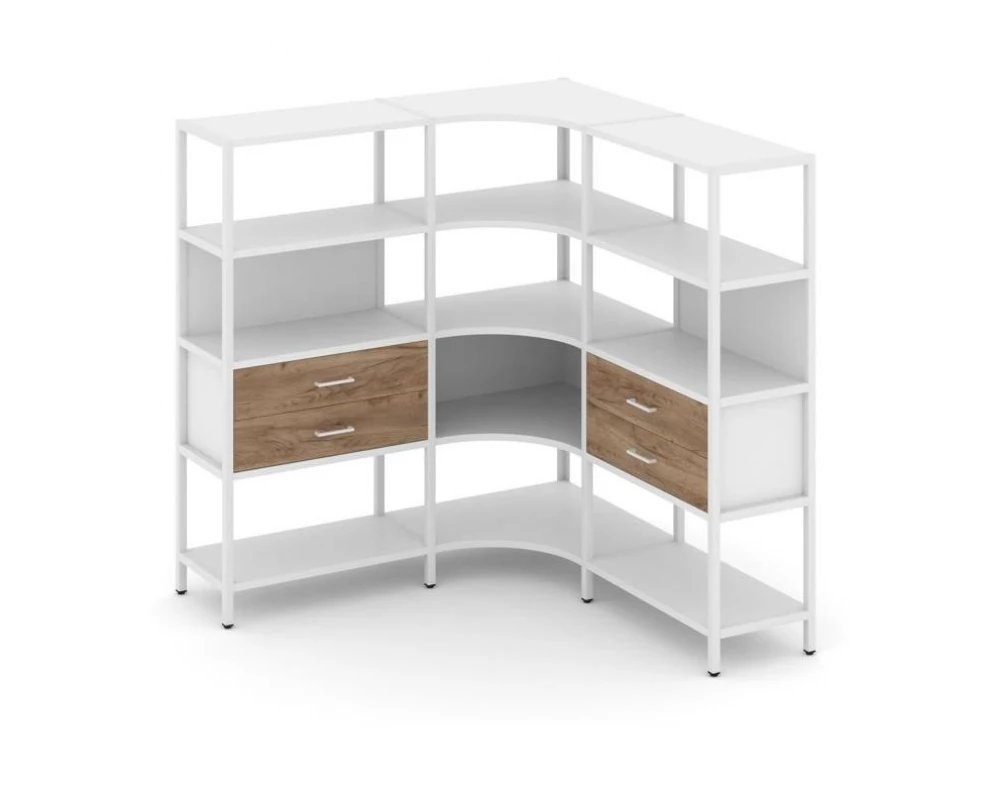 Трехсекционный угловой стеллаж четырехярусный с ящиками 1590х1590х1613 Shelf System