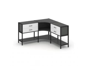 Трехсекционный угловой стеллаж двухярусный с ящиками 1590х1590х879 Shelf System images