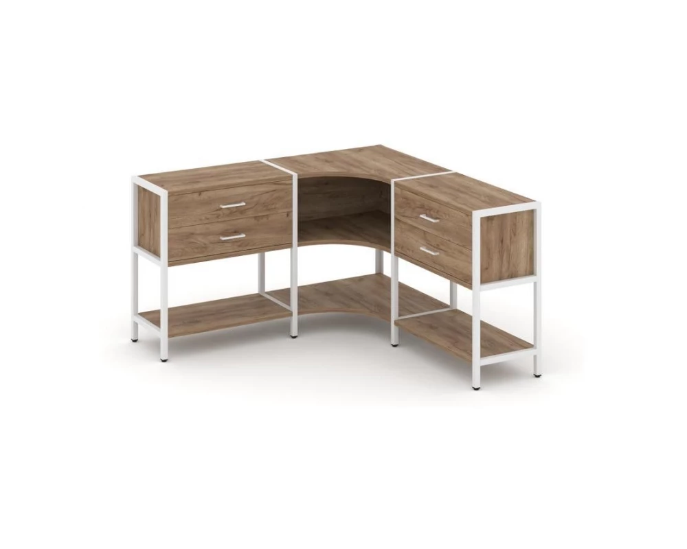 Трехсекционный угловой стеллаж двухярусный с ящиками 1590х1590х879 Shelf System