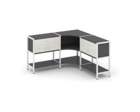 Трехсекционный угловой стеллаж двухярусный с ящиками 1590х1590х879 Shelf System images