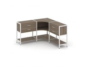 Трехсекционный угловой стеллаж двухярусный с ящиками 1590х1590х879 Shelf System images