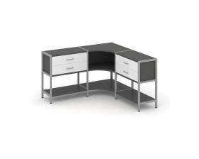 Трехсекционный угловой стеллаж двухярусный с ящиками 1590х1590х879 Shelf System images