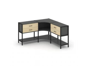 Трехсекционный угловой стеллаж двухярусный с ящиками 1590х1590х879 Shelf System images