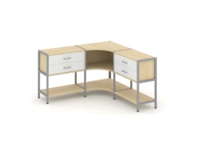 Трехсекционный угловой стеллаж двухярусный с ящиками 1590х1590х879 Shelf System images