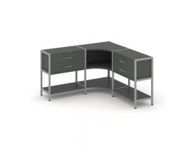 Трехсекционный угловой стеллаж двухярусный с ящиками 1590х1590х879 Shelf System images