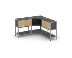 Трехсекционный угловой стеллаж двухярусный с ящиками 1590х1590х879 Shelf System images