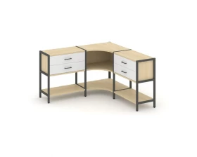 Трехсекционный угловой стеллаж двухярусный с ящиками 1590х1590х879 Shelf System images