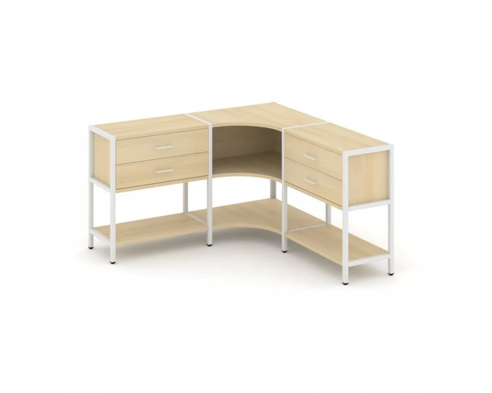 Трехсекционный угловой стеллаж двухярусный с ящиками 1590х1590х879 Shelf System