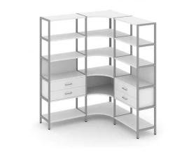 Трехсекционный угловой стеллаж пятиярусный с ящиками 1590х1590х1980 Shelf System images