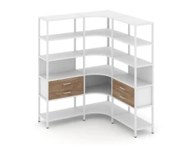 Трехсекционный угловой стеллаж пятиярусный с ящиками 1590х1590х1980 Shelf System images