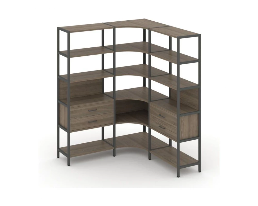 Трехсекционный угловой стеллаж пятиярусный с ящиками 1590х1590х1980 Shelf System