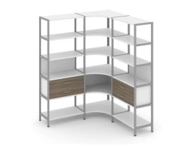 Трехсекционный угловой стеллаж пятиярусный с ящиками 1590х1590х1980 Shelf System images