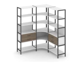 Трехсекционный угловой стеллаж пятиярусный с ящиками 1590х1590х1980 Shelf System images